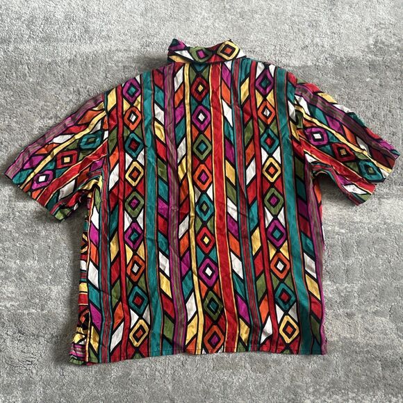 Adrianna Papell Shirt Womens 4 Vintage Retro 100% Silk 80’s Short Sleeve Button - Picture 6 of 7